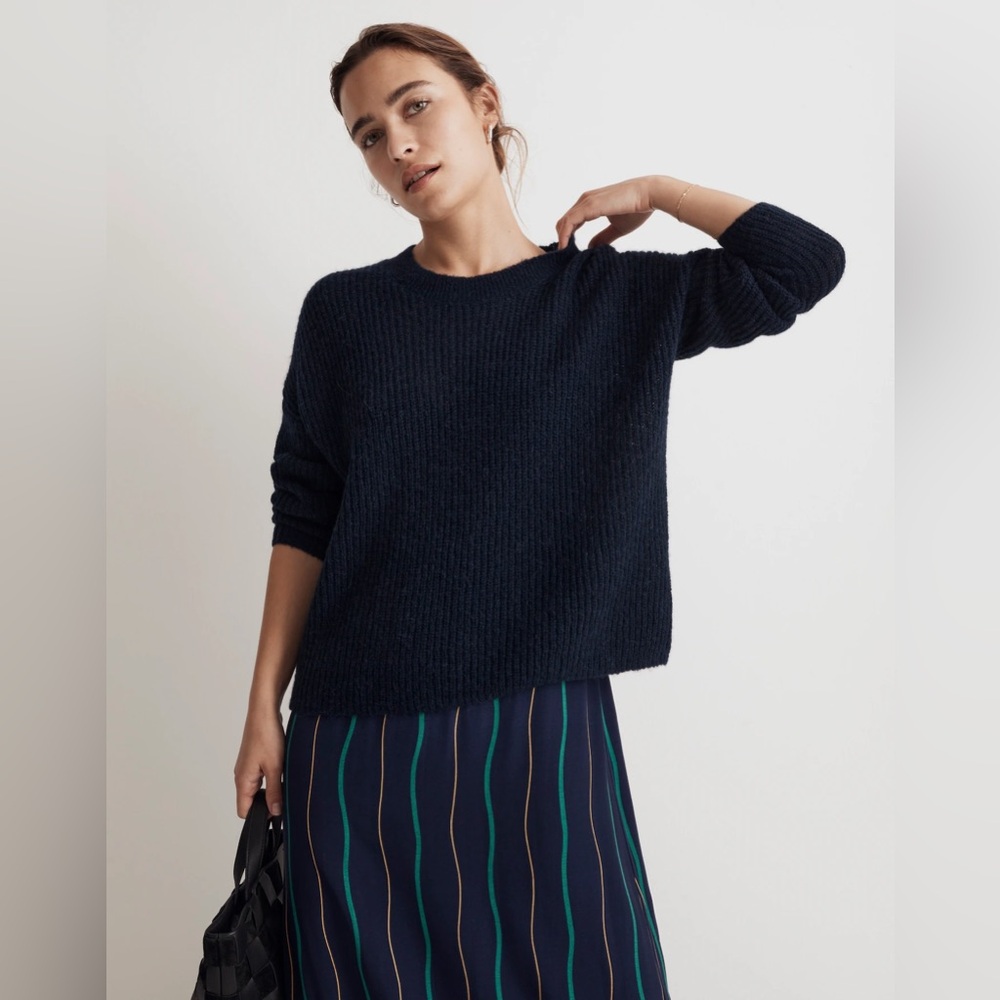 Madewell Ribbed Crewneck Sweater Alpaca Blend in Deep Indigo Size Small